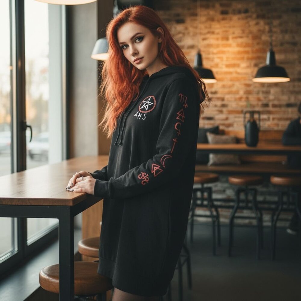 American Horror Story ✦ Coven Witch Hoodie Dress ✦ Black Red Occult Symbols S